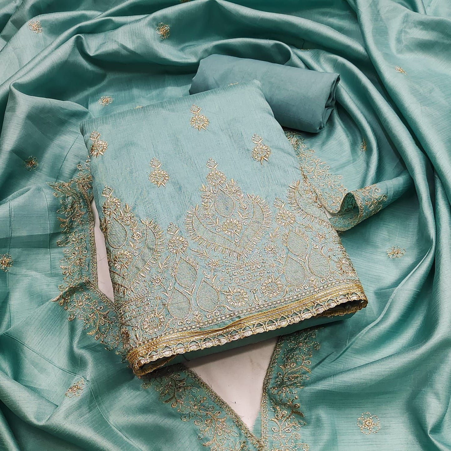 Cotton Golden Thread Embroidery Work Summer Special Dress Material for Women (Unstitched) - Premium from Ethenika.com - Just INR 1690! Shop now at Ethenika.com