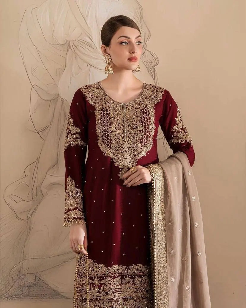 Georgette Sequence work Party Wear Kurti Sharara Dupatta Set - Premium from Ethenika.com - Just INR 2990! Shop now at Ethenika.com