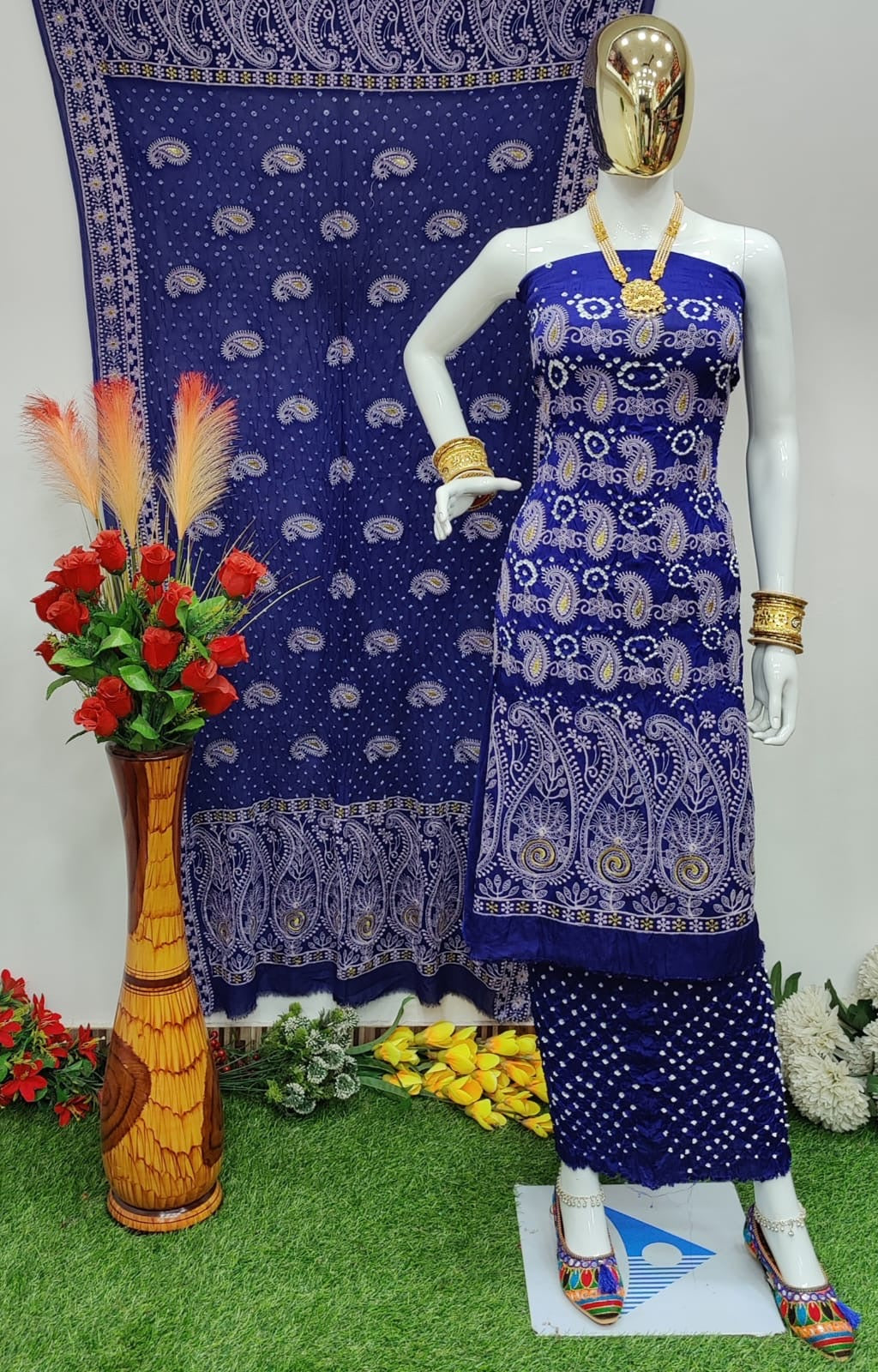 Modal Ghazi Silk Lakhnavi work Bandhani Salwar Material - Premium  from Ethenika.com - Just INR 4990! Shop now at Ethenika.com