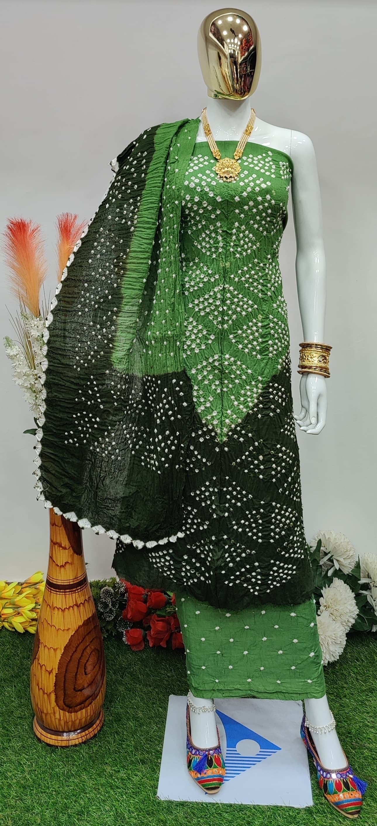 Cotton satin Self Color Contrast Original Kutch Bandhani Dress Material - Premium from Ethenika.com - Just INR 1590! Shop now at Ethenika.com