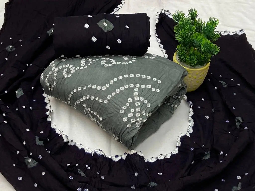 Cotton Satin Contrast Hand Crafted Kutchi Bandhani Dress Material (Unstitched) - Premium from Ethenika.com - Just INR 1490! Shop now at Ethenika.com