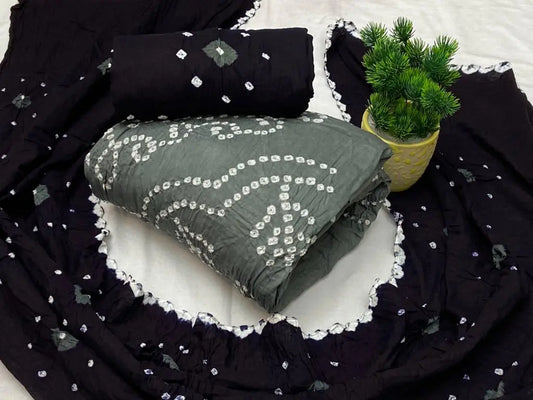 Cotton Satin Contrast Hand Crafted Kutchi Bandhani Dress Material (Unstitched) - Premium  from Ethenika.com - Just INR 1490! Shop now at Ethenika.com