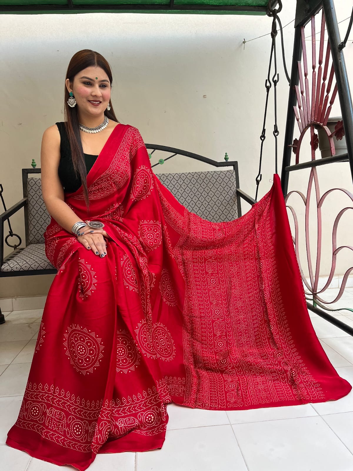 Modal Silk Ajrakh Print Premium Saree - Premium from Ethenika.com - Just INR 3490! Shop now at Ethenika.com