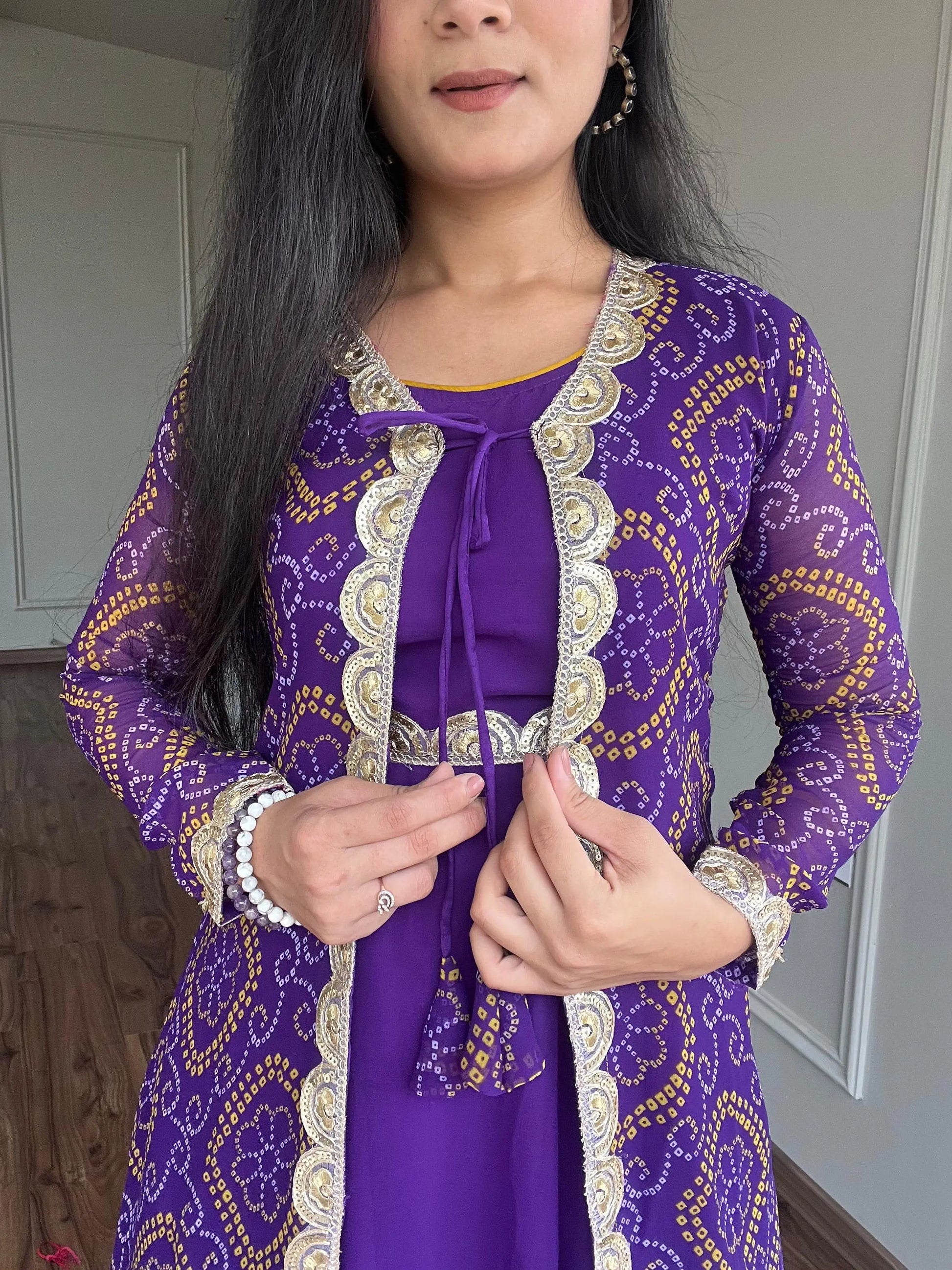 Faux Georgette Bandhani Print Gown Shrug Set - Premium  from Ethenika.com - Just INR 2990! Shop now at Ethenika.com
