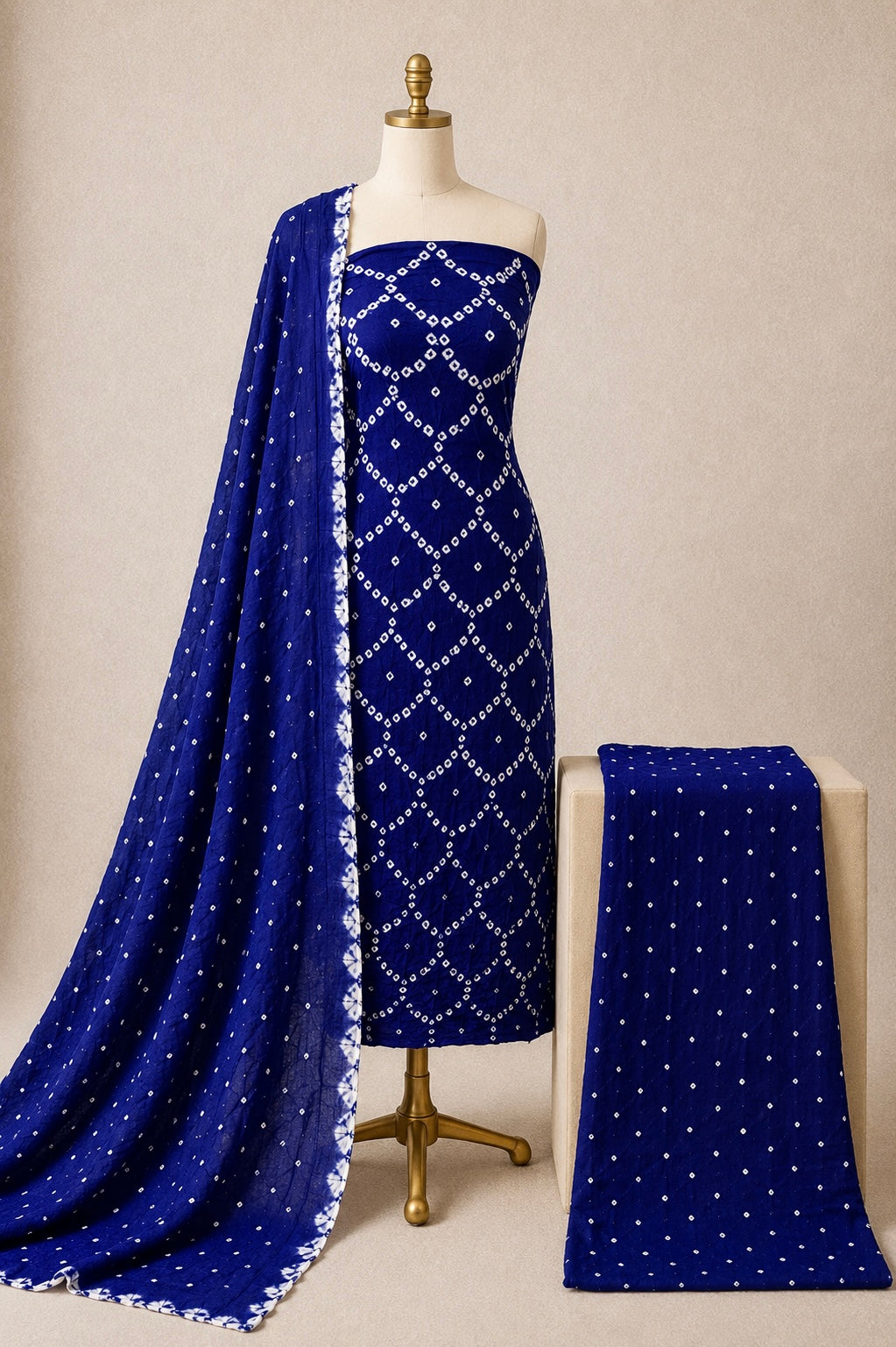 Blue Bandhani Dress Material
