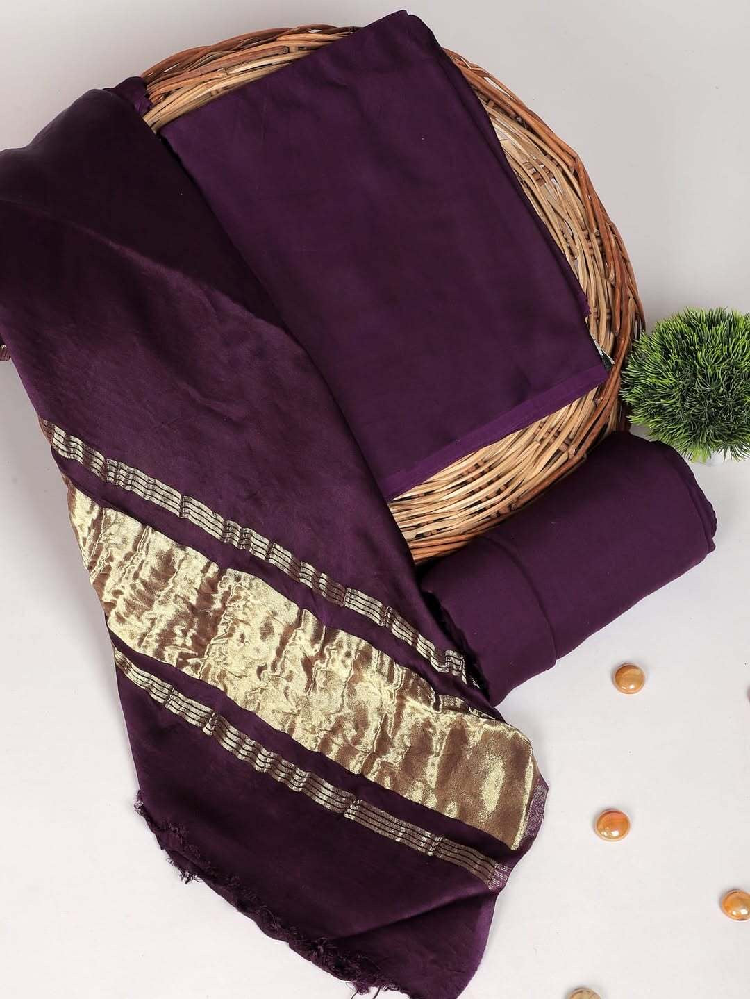 Chanderi Silk Plain Concept Dress Material with Zari Weaving Dupatta (Unstitched)