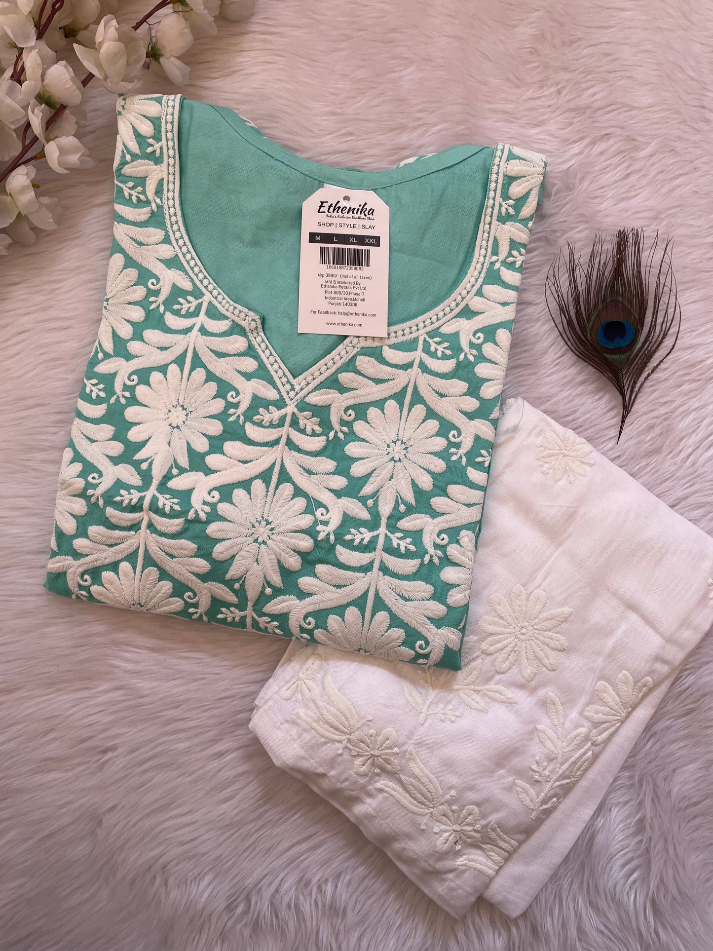Ethenika Premium Cotton Chikankari Kurti Palazzo Set (Stitched) - Premium from Ethenika.com - Just INR 1590! Shop now at Ethenika.com