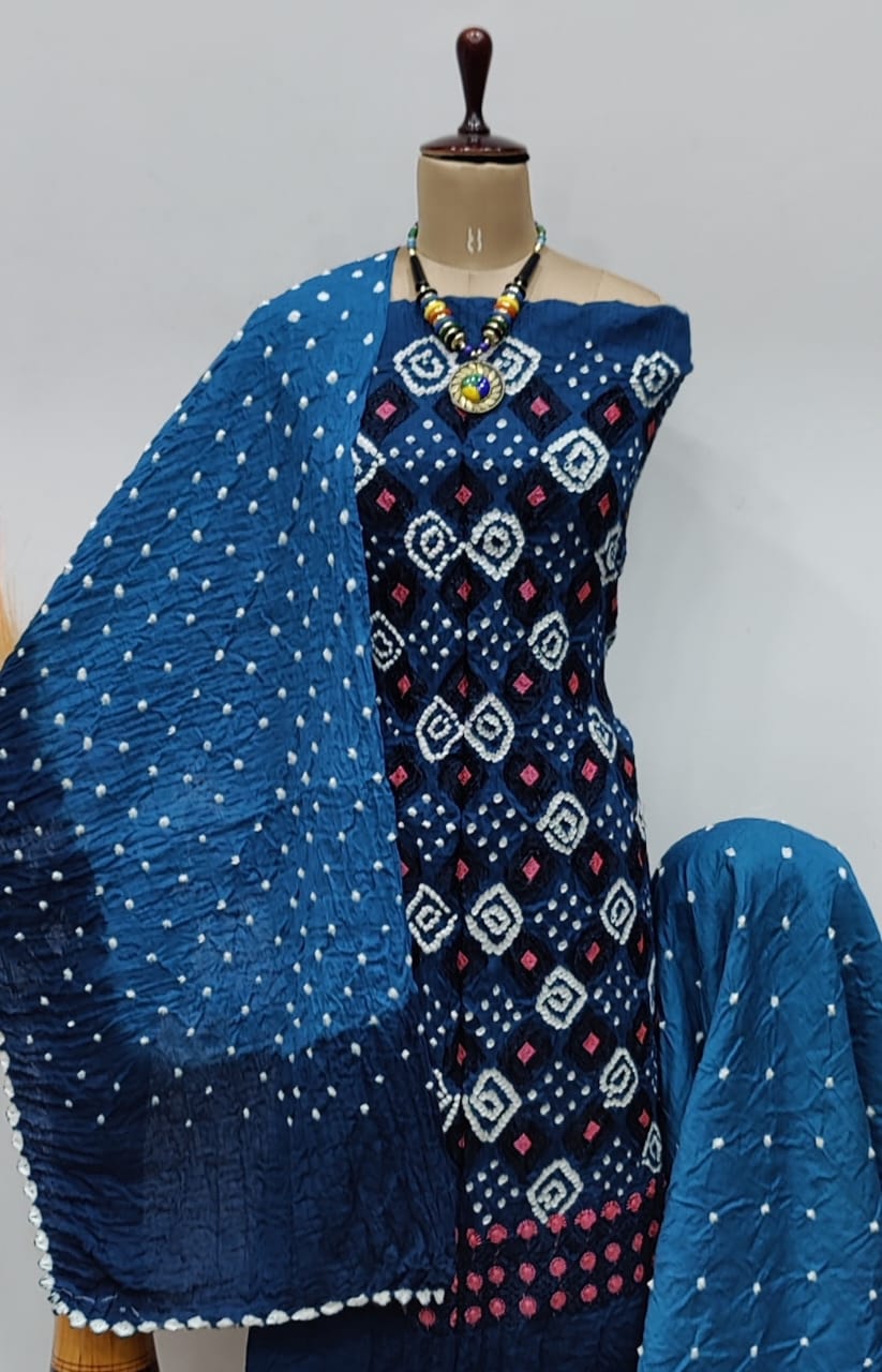 Chikankari Bandhani work Contrast Bandhani Dress Material - Premium Bandhani from Ethenika.com - Just INR 1790! Shop now at Ethenika.com