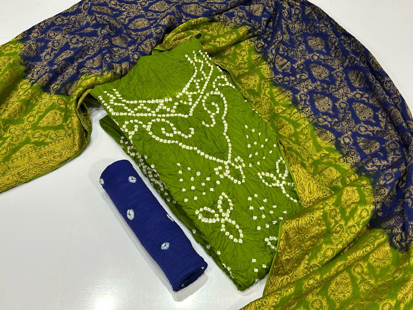 Cotton Satin Barik Bandhej work Authentic Jamnagar Bandhani Dress Material (Unstitched) - Premium from Ethenika.com - Just INR 2190! Shop now at Ethenika.com