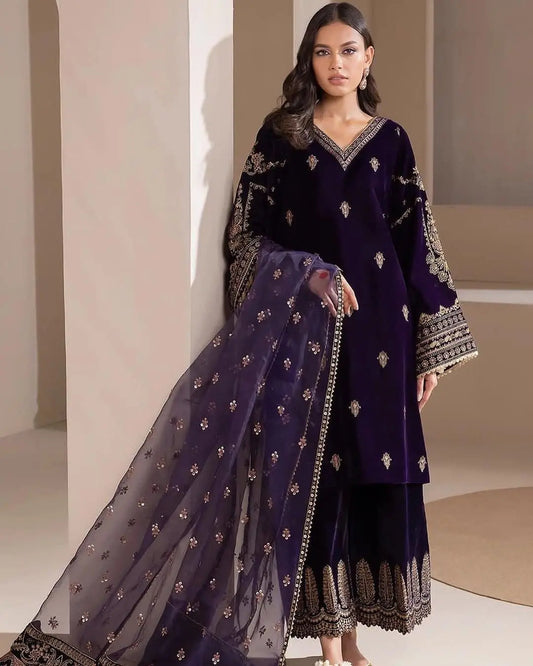 Sequence Embroidery work Winter Wear Velvet Suit - Premium  from Ethenika.com  - Just INR 3990! Shop now at Ethenika.com