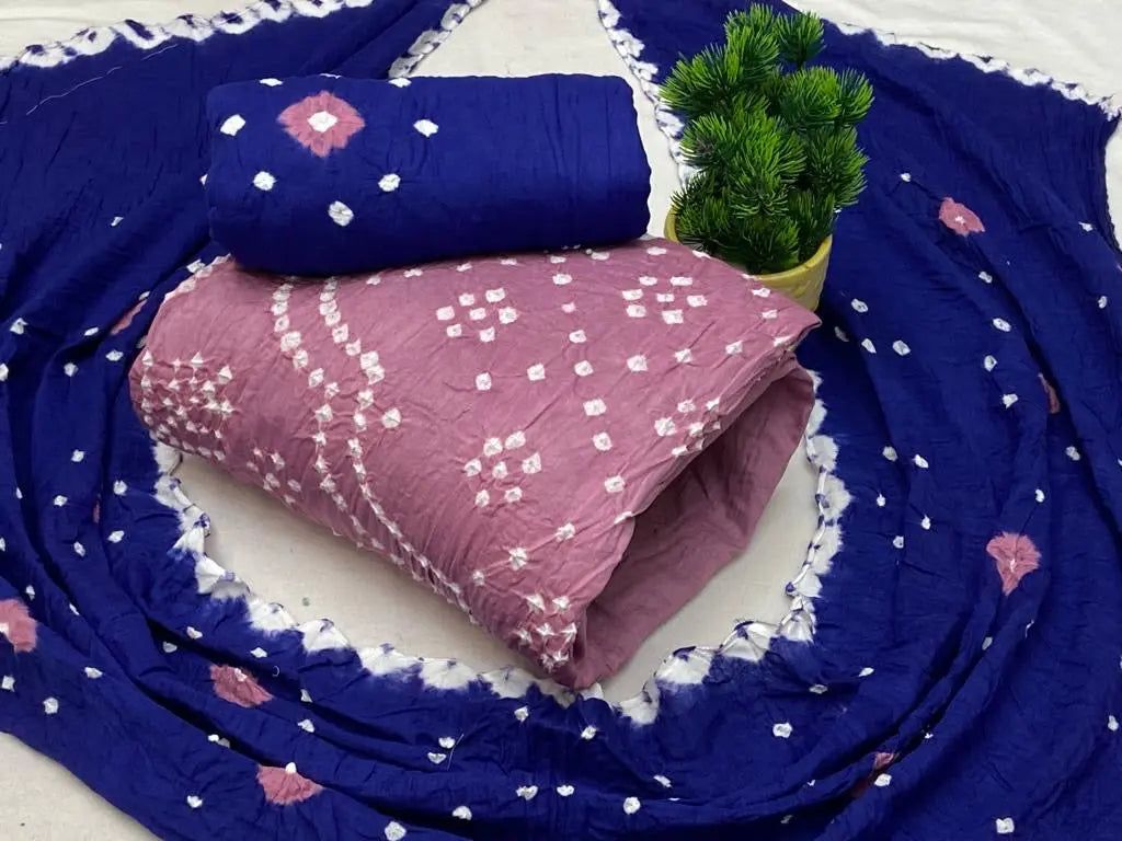 Cotton Satin Contrast Hand Crafted Kutchi Bandhani Dress Material (Unstitched) - Premium from Ethenika.com - Just INR 1490! Shop now at Ethenika.com