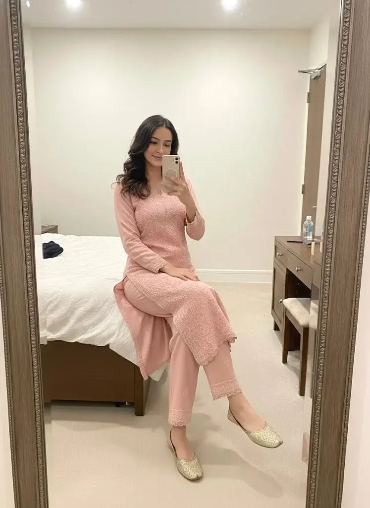 Ethenika Faux Georgette Chikankari Kurti Pant Dupatta Ethenika.com