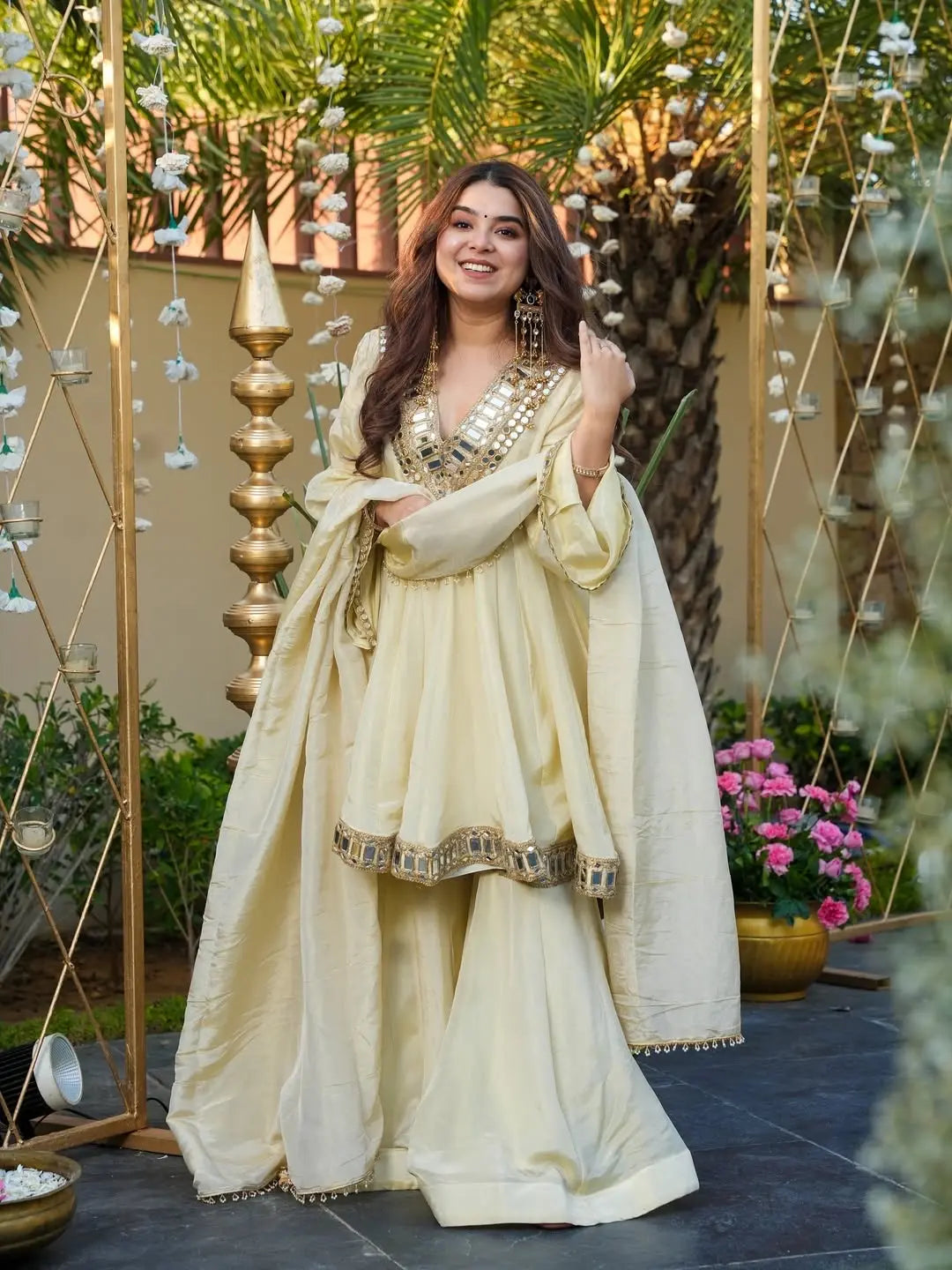Ethenika Trending Mirror Work Kurti Sharara Dupatta Set Ethenika.com