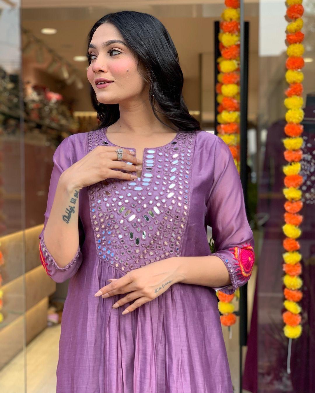 Muslin Summer Special Mirror work Kurti Pant Dupatta Set (Stitched) - Premium from Ethenika.com - Just INR 2490! Shop now at Ethenika.com