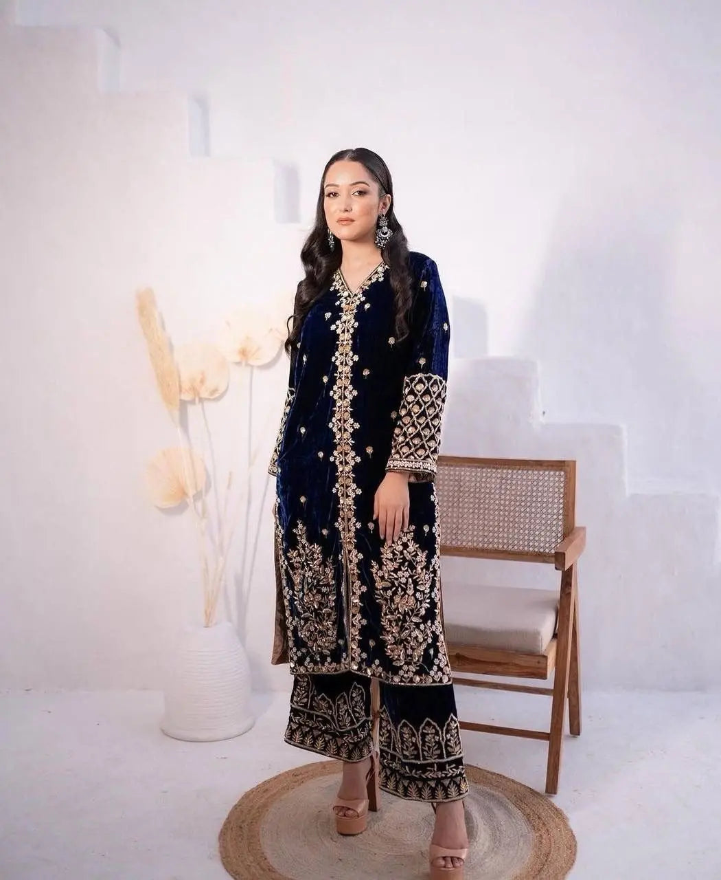 Embroidery work Velvet kurti palazo dupatta Set (Stitched) - Premium from Ethenika.com - Just INR 2590! Shop now at Ethenika.com
