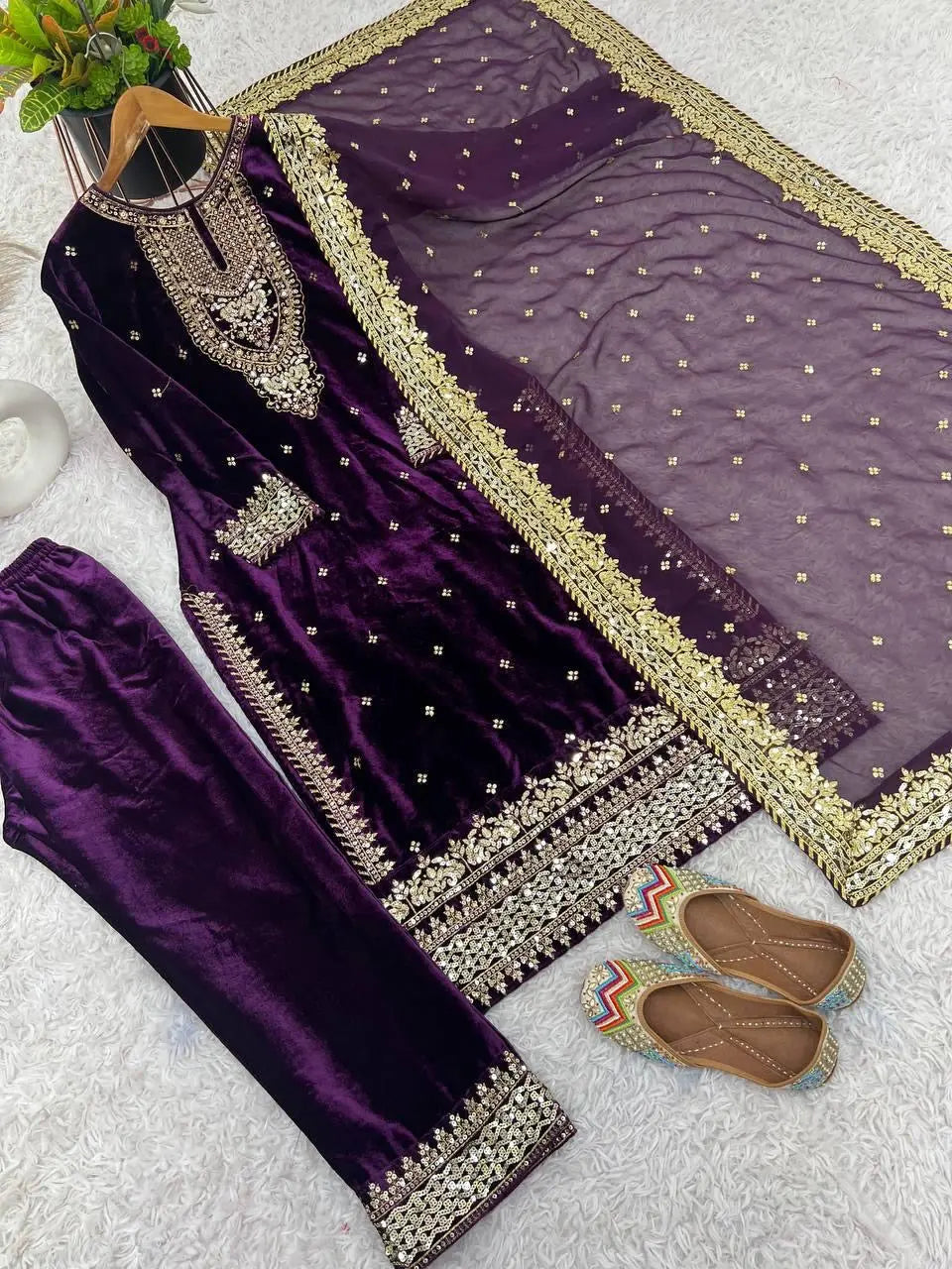 Viscose Velvet Sequence work Winter Special Velvet Suit (Stitched) - Premium  from Ethenika.com  - Just INR 2990! Shop now at Ethenika.com