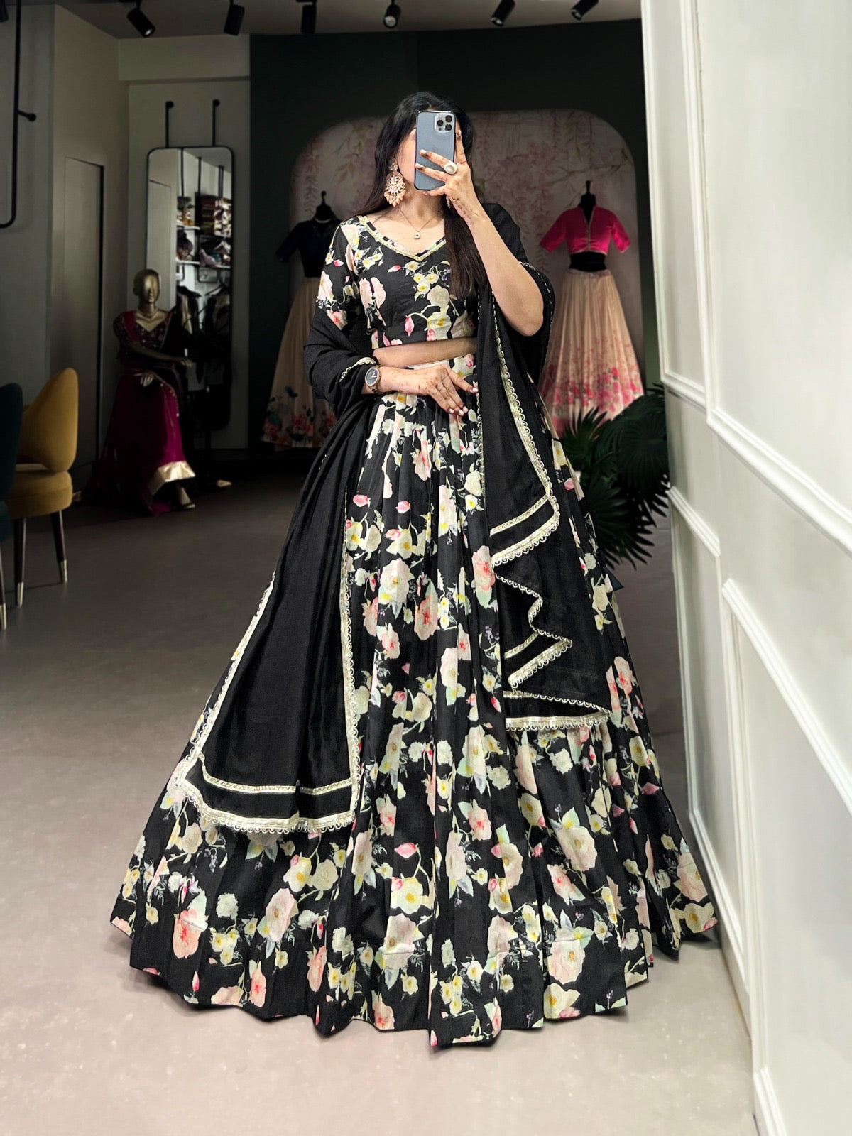 Tussar Silk Floral Print work Lehenga Choli Set - Premium from Ethenika.com - Just INR 4990! Shop now at Ethenika.com