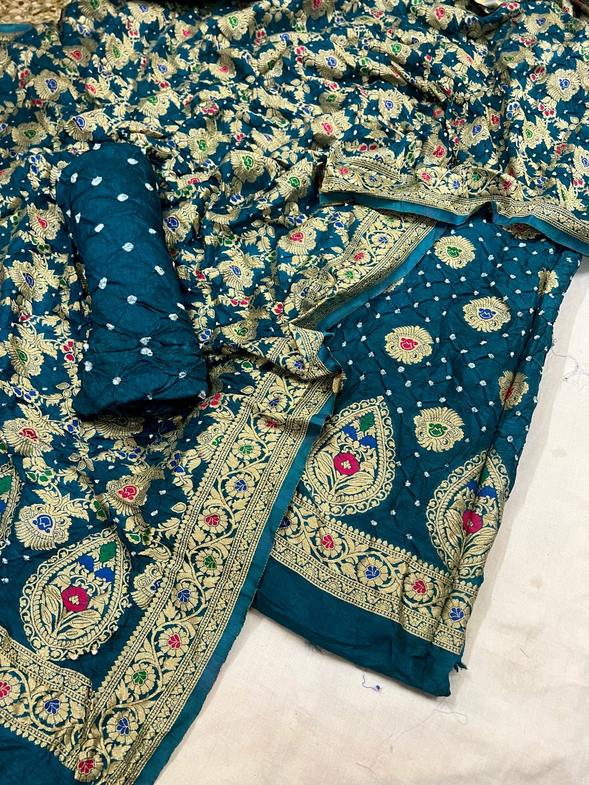 Dhupian Silk Authentic Kasab work Bandhani Dress Material (Unstitched) - Premium  from Ethenika.com  - Just INR 4990! Shop now at Ethenika.com