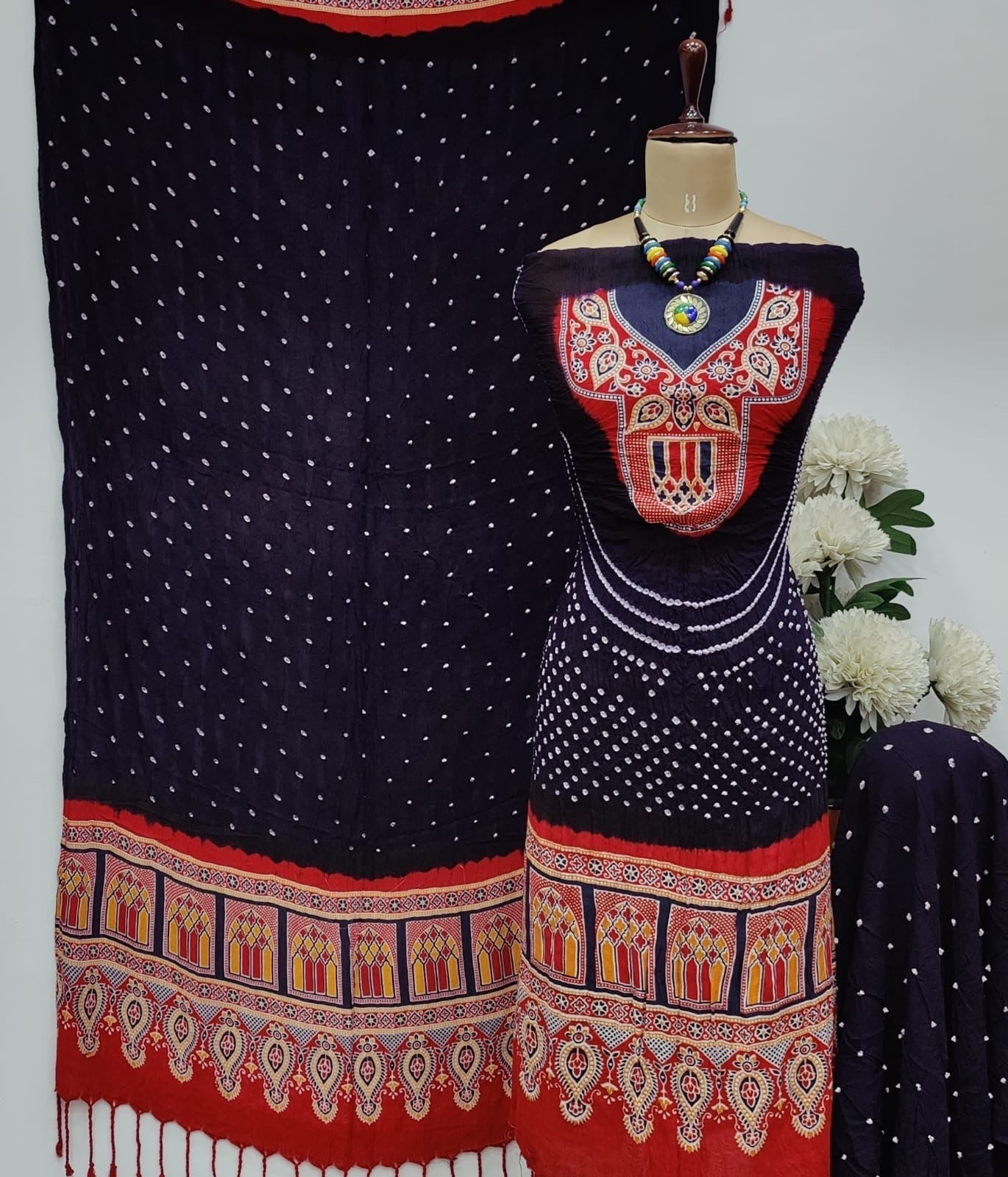 Cotton Ajrakh work Bandhani Dress Material - Premium from Ethenika.com - Just INR 2190! Shop now at Ethenika.com
