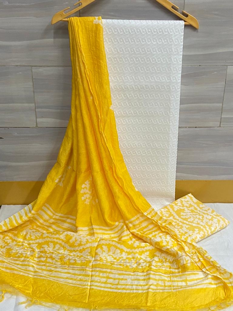 Chikankari Work Cotton Dress Material with Batik Print Salwar and dupatta (Unstitched) - Premium  from Ethenika.com  - Just INR 1690! Shop now at Ethenika.com