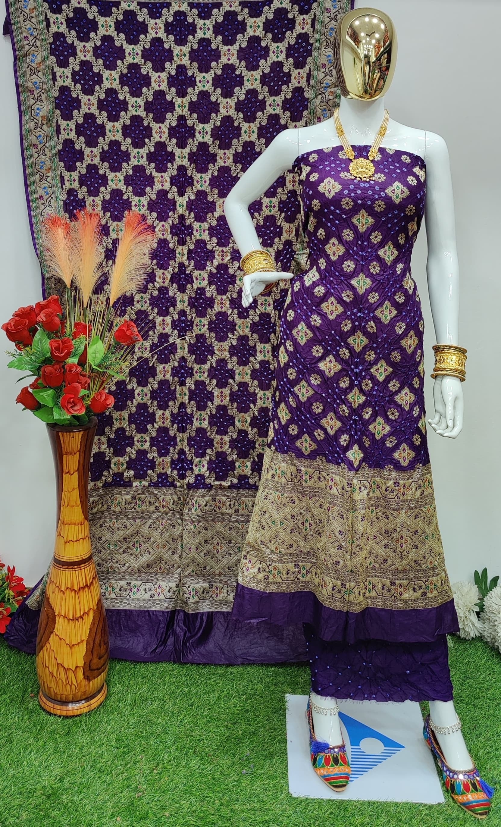 Dhupiyan Silk Jamevali Work Bandhani Dress Material - Premium  from Ethenika.com - Just INR 4990! Shop now at Ethenika.com