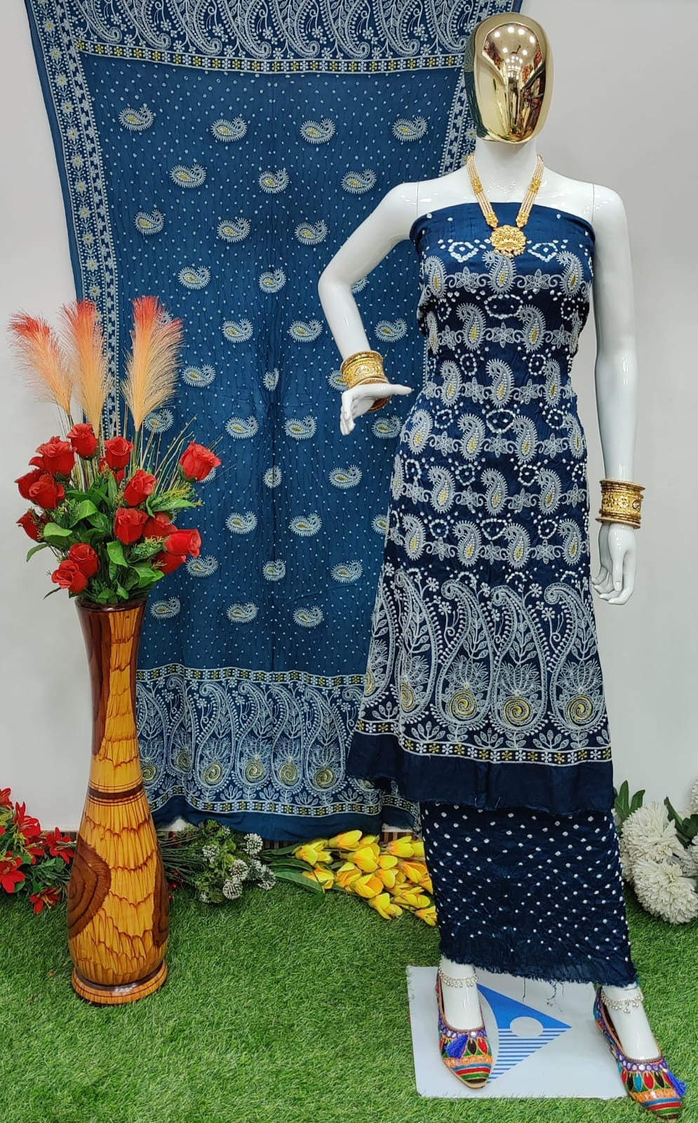Modal Ghazi Silk Lakhnavi work Bandhani Salwar Material - Premium  from Ethenika.com - Just INR 4990! Shop now at Ethenika.com