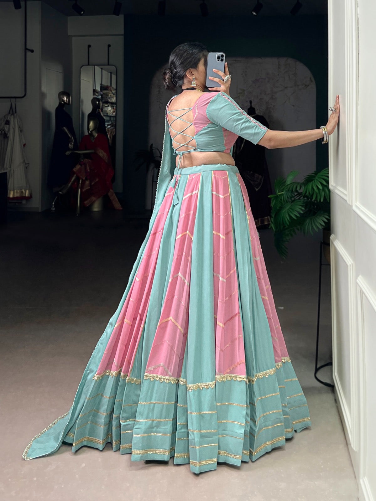 Sequence Embroidery Work lace touch up Dual Tone Navratri Special Designer Lehenga Choli (Ready to Wear)