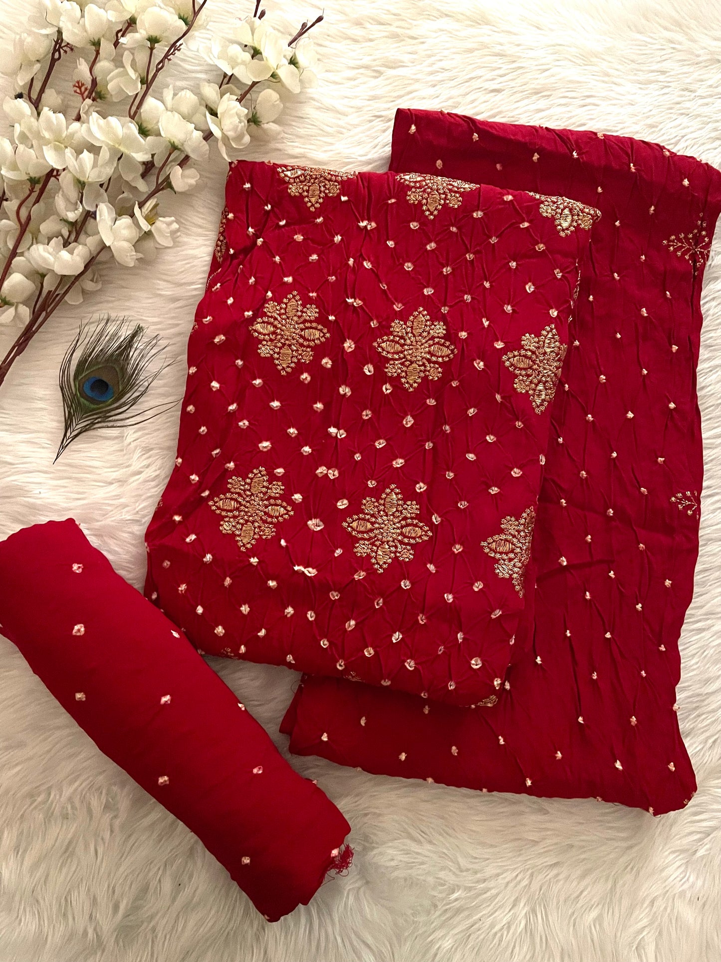 Rayon Hand Tila Embroidery with Bandhej work Bandhani Dress Material(Unstitched) - Premium from Ethenika.com - Just INR 2190! Shop now at Ethenika.com