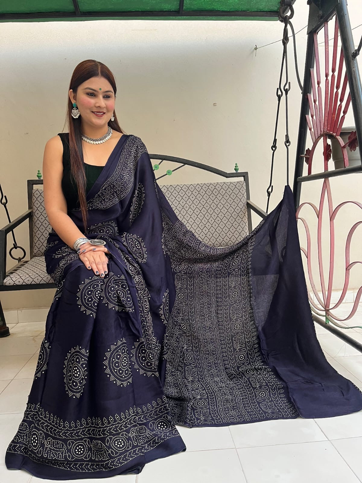 Modal Silk Ajrakh Print Premium Saree - Premium from Ethenika.com - Just INR 3490! Shop now at Ethenika.com
