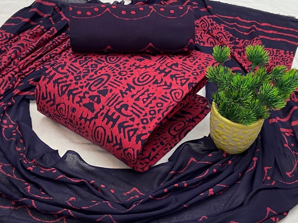 Soft Cotton Hand Blocked Wax Batik Dress Material (Unstitched) - Premium from Ethenika.com - Just INR 1490! Shop now at Ethenika.com