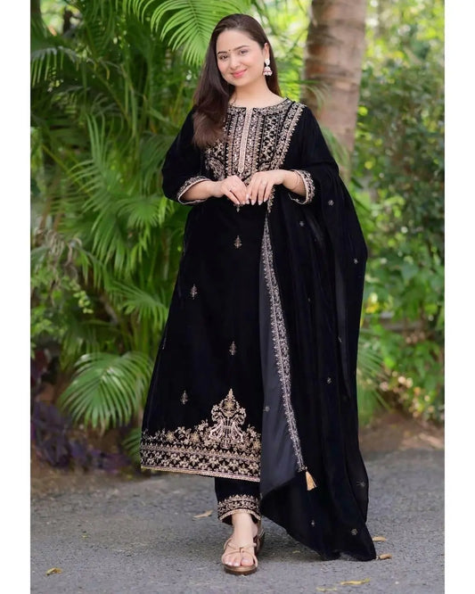 Ethenika Thread Embroidery Work Winter Wear Velvet Suit for Women - Premium  from Ethenika.com  - Just INR 3990! Shop now at Ethenika.com