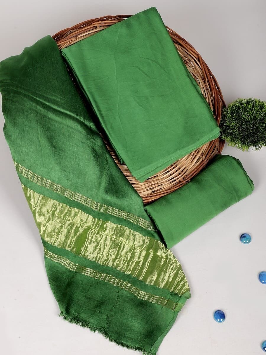 Chanderi Silk Plain Concept Dress Material with Zari Weaving Dupatta (Unstitched)