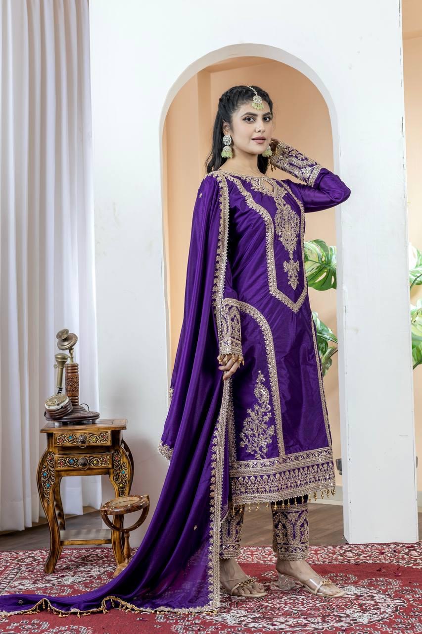 Chinon Silk Sequence Embroidery Work Pakistani Party Wear Salwar Suit Dupatta Set (Fully Stitched) - Premium from Ethenika.com - Just INR 3990! Shop now at Ethenika.com