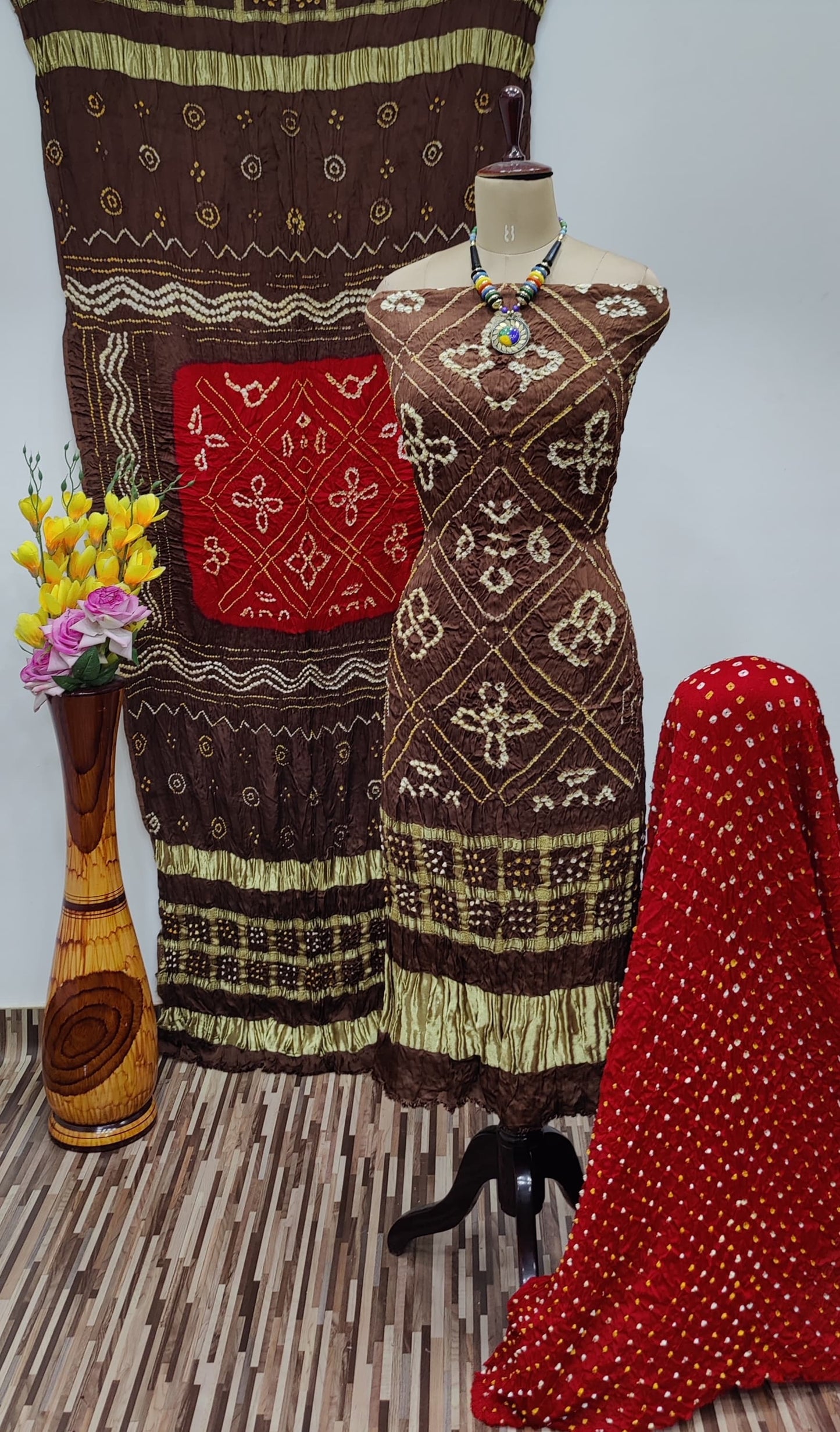 Modal Ghazi Silk Daman Work Barik Bandhej Bandhani Dress Material (Unstitched) - Premium from Ethenika.com - Just INR 6990! Shop now at Ethenika.com