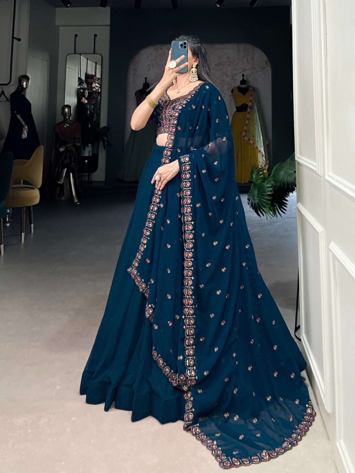 Georgette Sequence Thread Embroidery work Lehenga Choli Set (Stitched) - Premium from Ethenika.com - Just INR 4990! Shop now at Ethenika.com