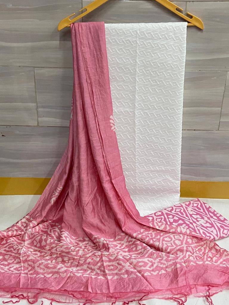 Chikankari Work Cotton Dress Material with Batik Print Salwar and dupatta (Unstitched) - Premium  from Ethenika.com  - Just INR 1690! Shop now at Ethenika.com