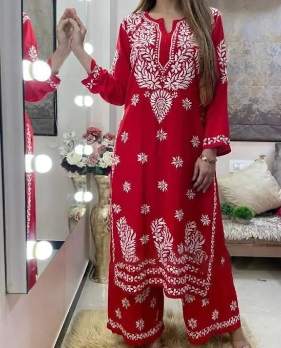 Rayon Chain Stitch work Chikankari Kurti - Premium  from Ethenika.com - Just INR 1590! Shop now at Ethenika.com