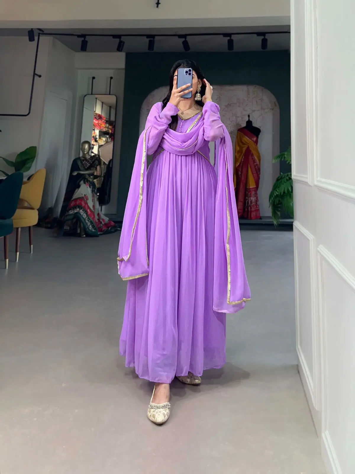 Premium Faux Georgette Gown Dupatta Set - Premium  from Ethenika.com - Just INR 2190! Shop now at Ethenika.com