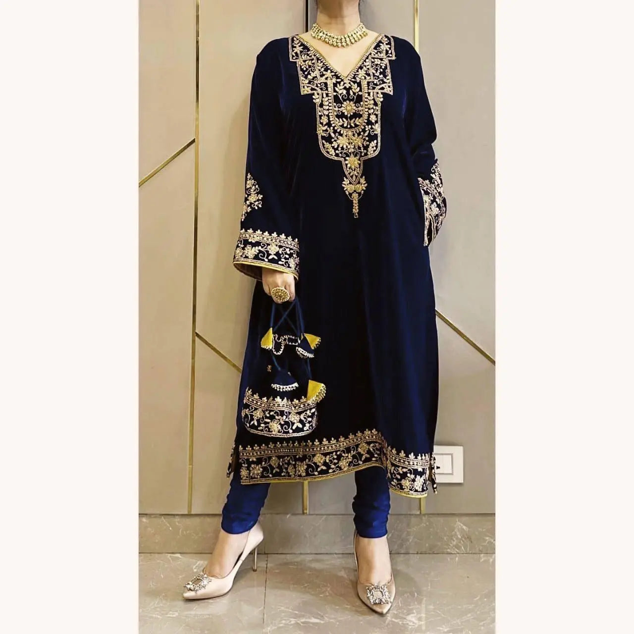 Ethenika Sequence Embroidery Work Velvet Kurti Pant Set - Premium from Ethenika.com - Just INR 2590! Shop now at Ethenika.com
