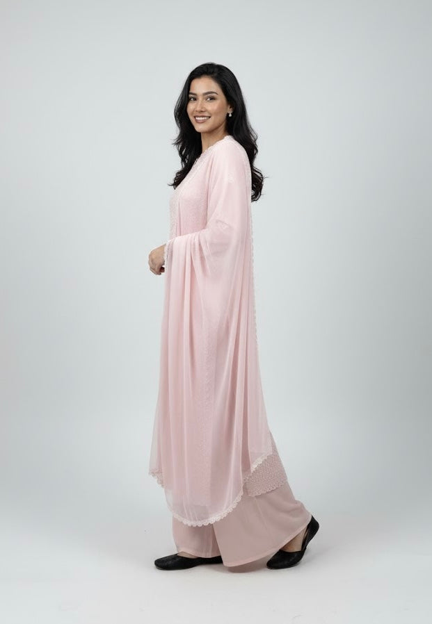 Faux Georgette Chikankari Kurti Palazzo Set