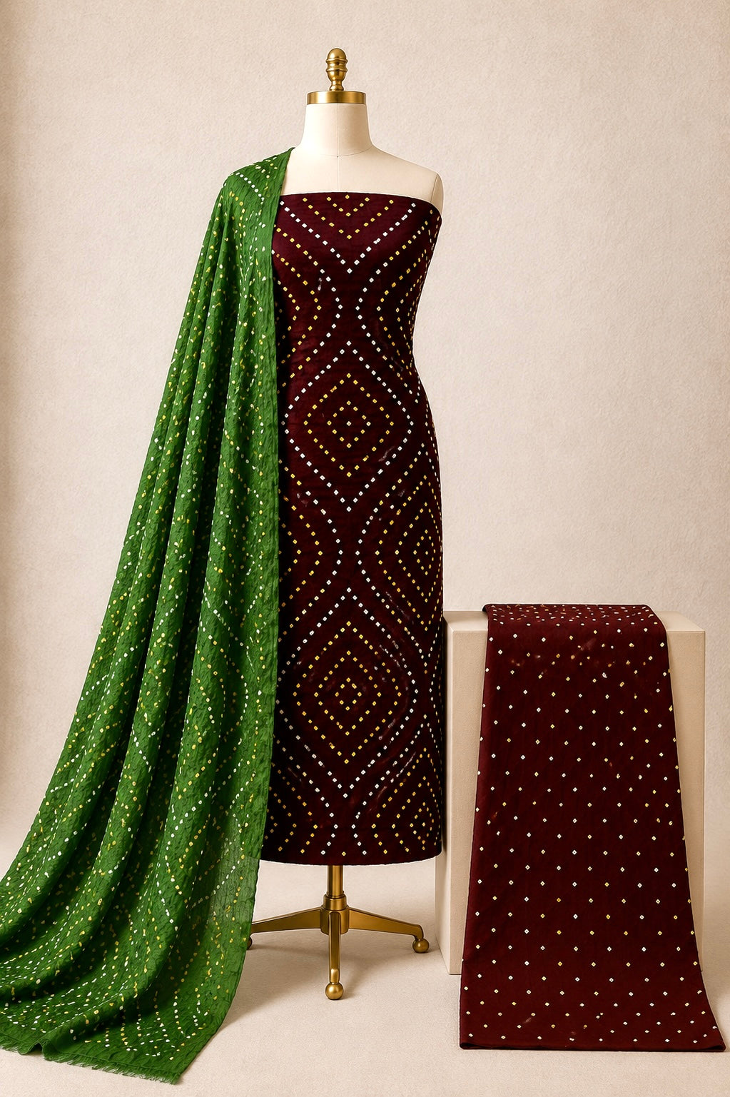 Premium cotton Bandhani dress material by Ethenika