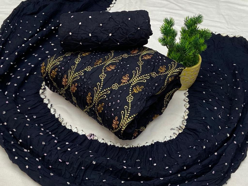 Cotton Golden Thread Embroidery work Bandhani Dress Material - Premium  from Ethenika.com - Just INR 1690! Shop now at Ethenika.com