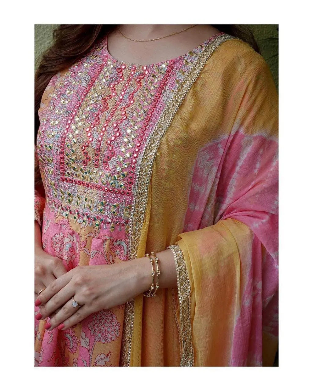 Beautiful Digital print with Embroidery lace work Anarkali Kurti with Sharara Dupatta Set ( Stitched) - Premium from Ethenika.com - Just INR 2590! Shop now at Ethenika.com