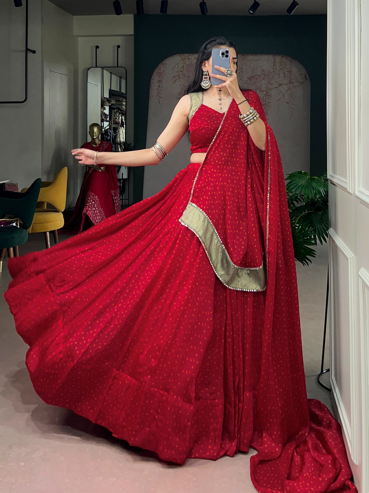 Red Bandhani Printed Exclusive Chaniya Choli for Garba Night