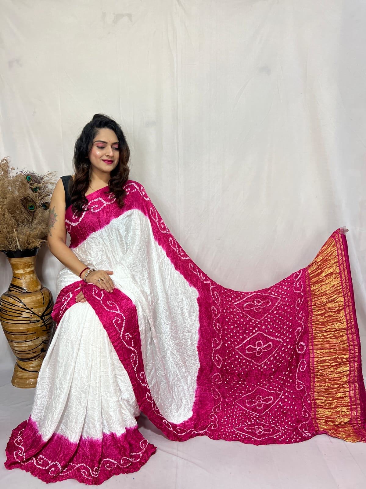 Heavy Ghazi Silk White Concept Bandhani Saree - Premium from Ethenika.com - Just INR 5990! Shop now at Ethenika.com