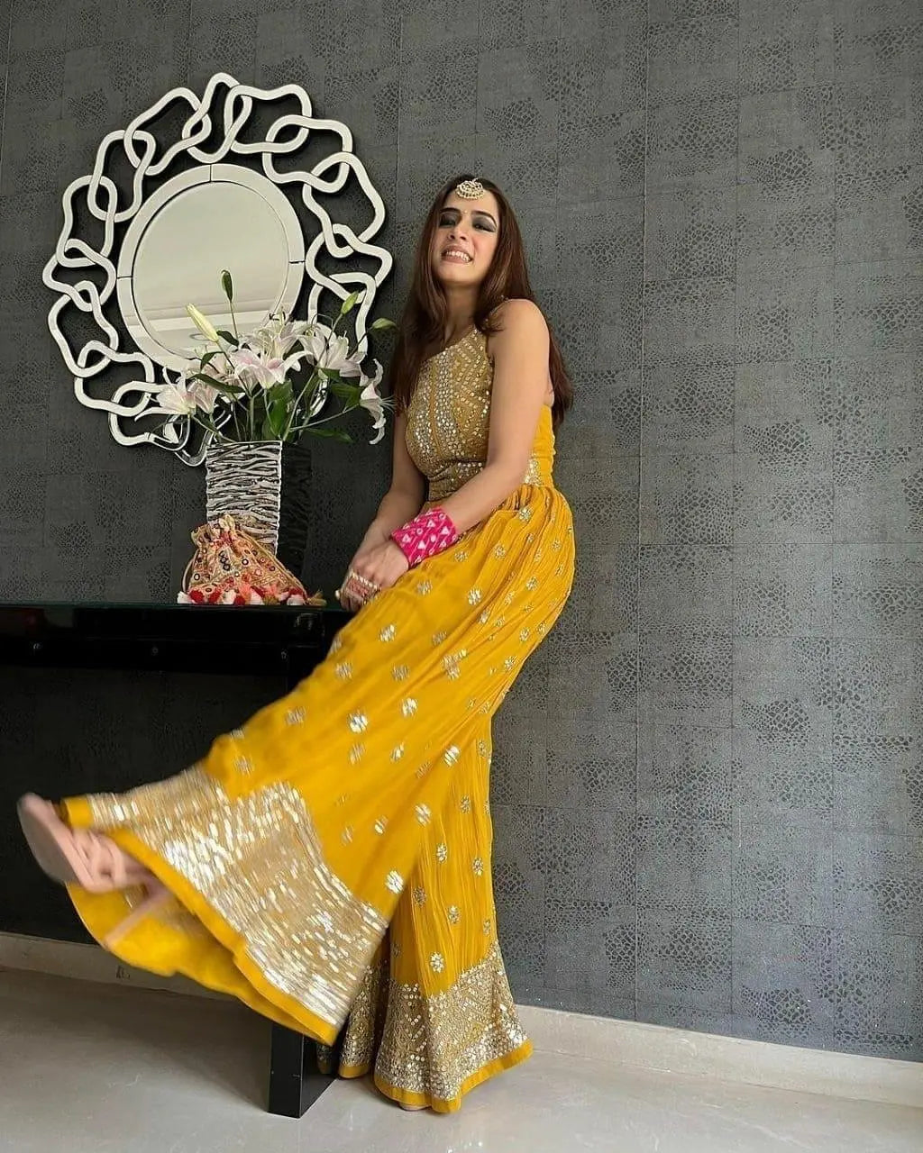 Faux Georgette Foil mirror work Jump Suit (Stitched) Ethenika.com