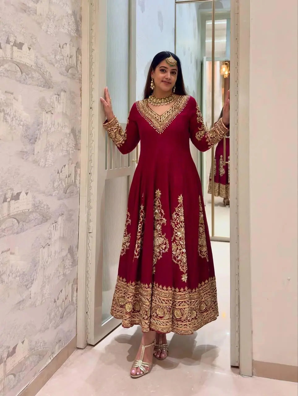 Faux Georgette Sequence Embroidery Work Designer Anarkali Gown Pant Dupatta Set Ethenika.com