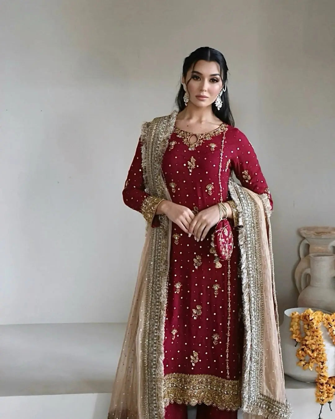 Faux Georgette Sequence Moti Work Eid Special Dress for women (Stitched) M(38)