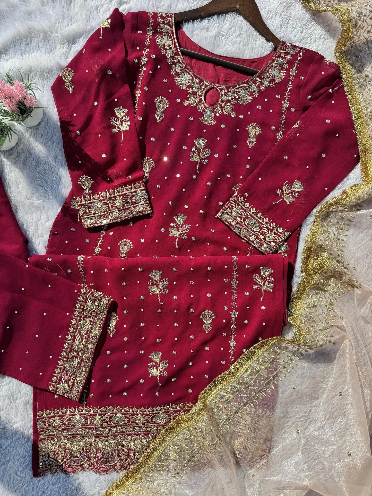 Faux Georgette Sequence Moti Work Eid Special Dress for women (Stitched) Ethenika.com