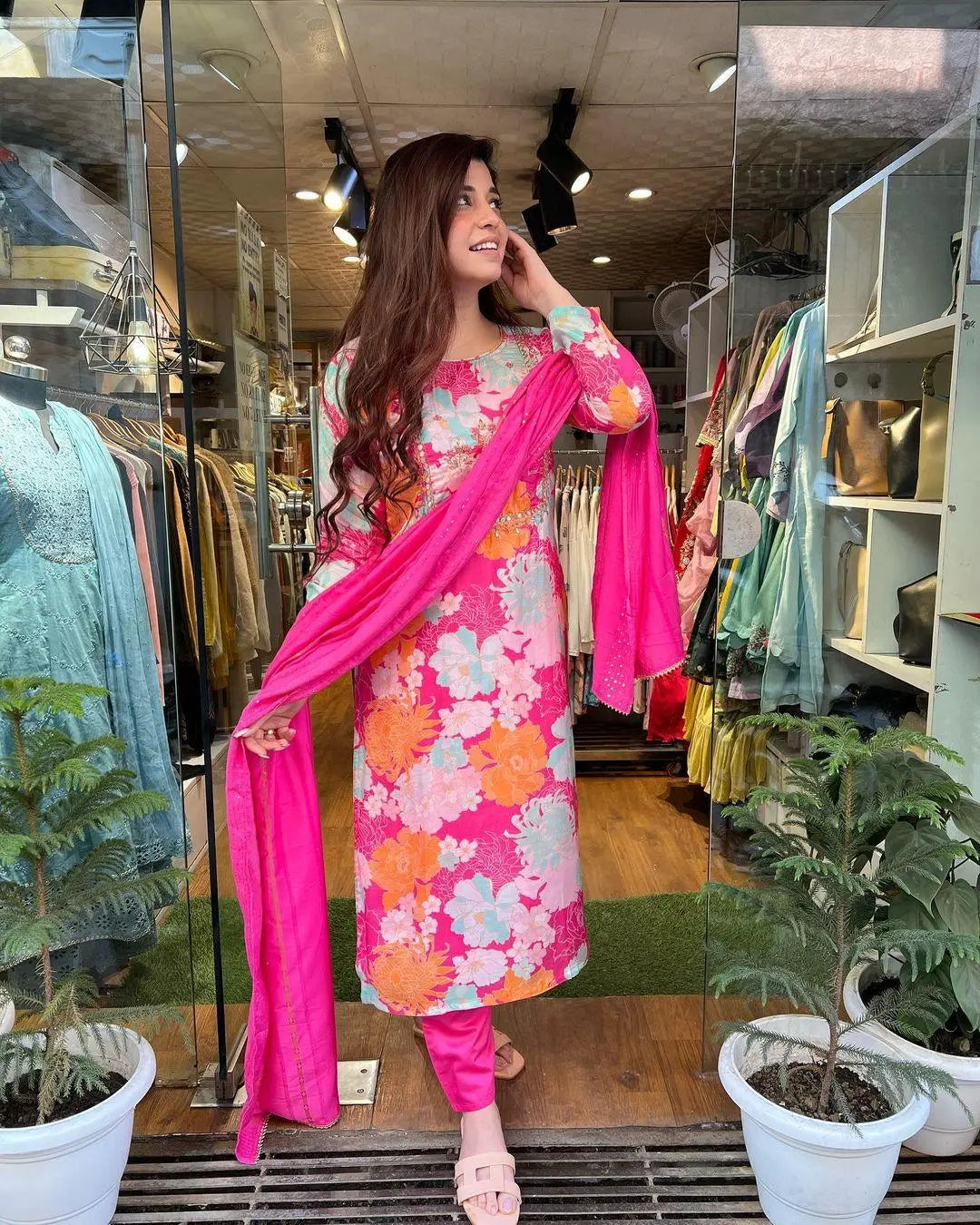 Floral Digital Print Kurti Pant Dupatta Set (Stitched) Ethenika.com